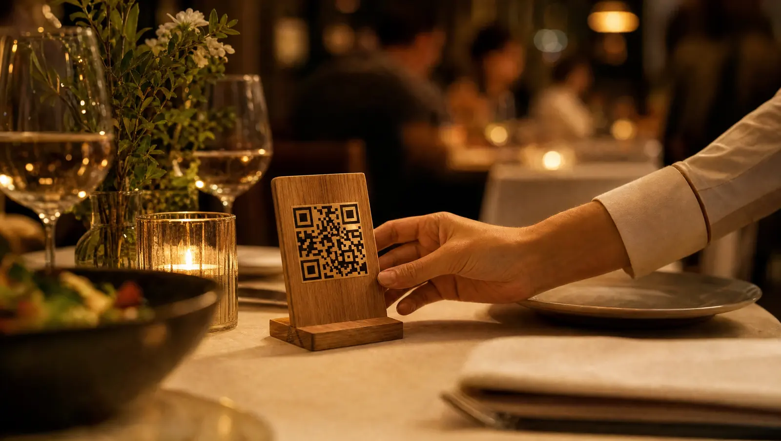 מעמד קוד QR על שולחן במסעדה